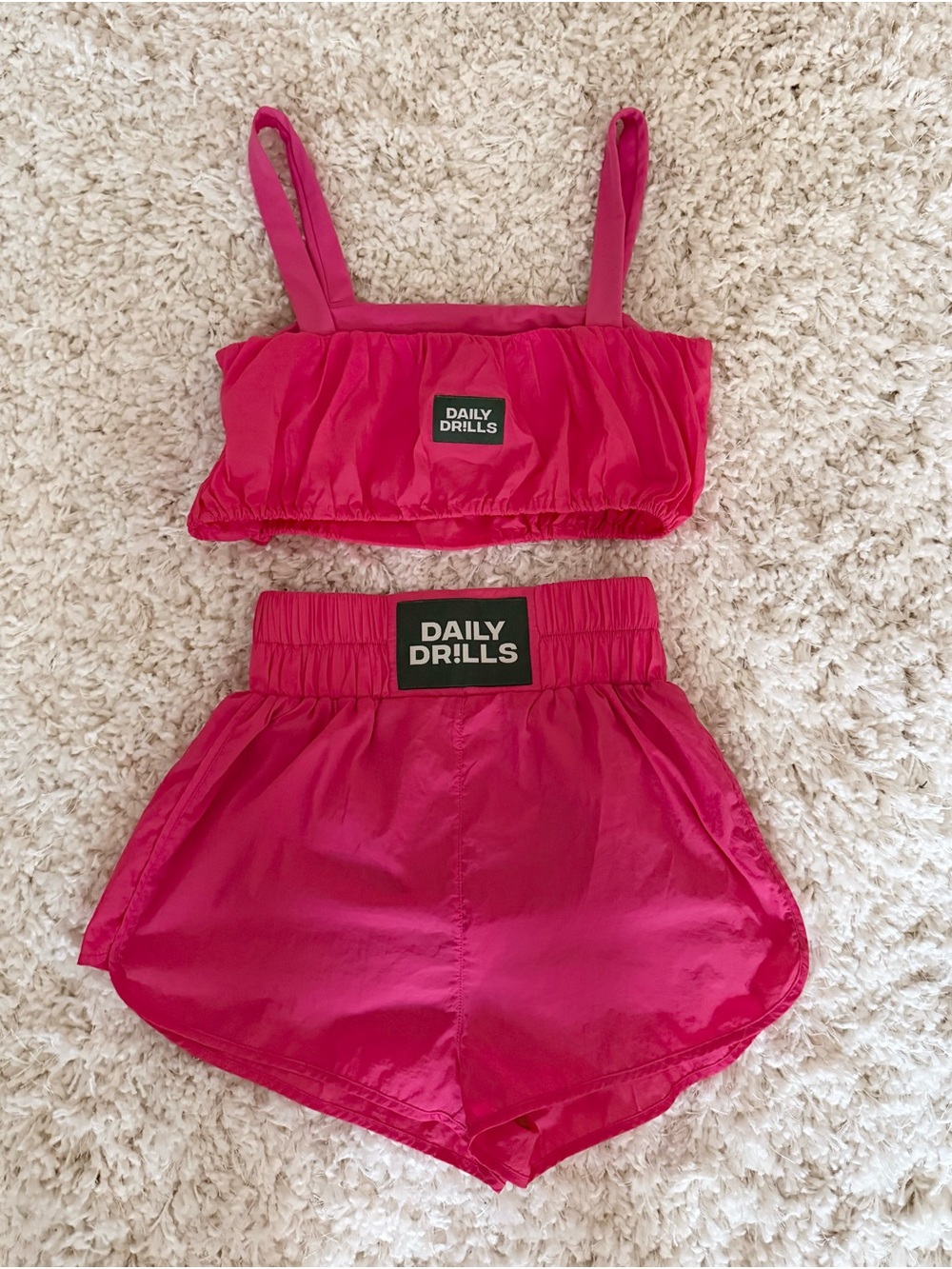 Daily Drills Bright Pink Shorts and Crop Top Set - Picture 2 of 5